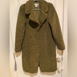 Rachel Zoe Dark Green Teddy coat worn ONCE!